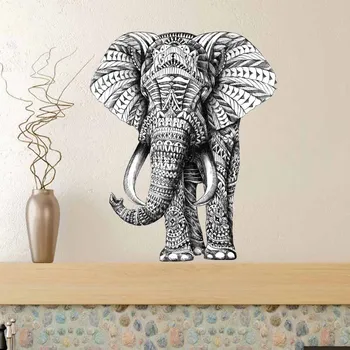 Sort og Hvid Detaljeret Elefant Retro wallsticker Decal Dyr Kunst Soveværelse Vinyl Decals Selvklæbende Tapet i Hjemmet Indretning