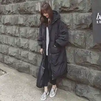 Sort Plus Size Korea Mode Kvinder Outwear, Varm, Oversize Parka Fur Duck Ned Vinter Frakke Kvinder Retro Med Hætte MZ1072