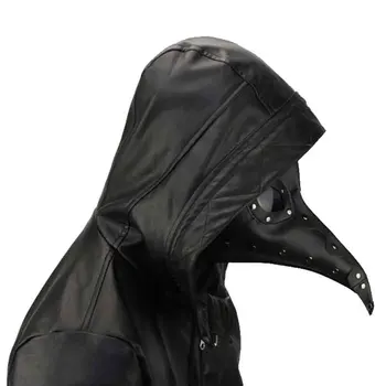 Sort PU Læder Vintage Gotisk Rock Fuld ansigtsmaske, som Plague Doctor Mask Fugl Næb Maske Halloween-Cosplay, Steampunk Kostume Tilbehør
