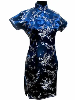 Sort Traditionel Kinesisk Kjole Mujer Vestido Kvinders Satin Qipao Mini Bryllup Blomst Størrelse S M L XL XXL XXXL 4XL 5XL 6XL J4039