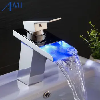 Sort Vand-Drevne LED Armatur Badeværelse Håndvask Hane Messing blandingsbatteri Vandfald Vandhaner Varm Kold Kran Bassin Tryk