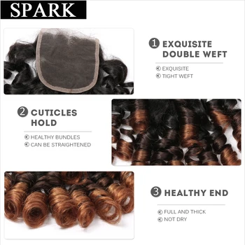 Spark 1B/4/30 Ombre Brasilianske Hoppende Curly Væve menneskehår 3 Bundter med Lace Lukning 4x4 Gratis Del 4stk/Masse Remy Hair Lukning