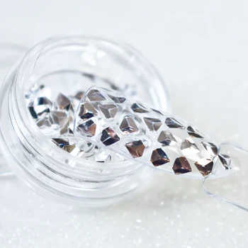 Spejl Sølv 3D-Diamond-Form Søm Flakies Sparkle Paillet Strå Søm Glitter Ark Manicure Tips Dekoration Værktøj