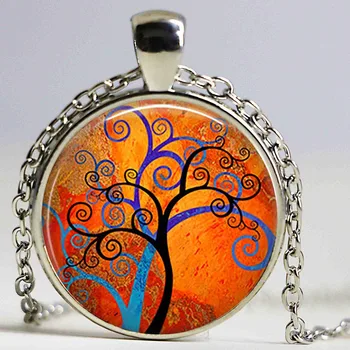 Spiral Tree Art halskæde Spiral Tree Art Facetslebet Glas Nøglering, Blå og Orange Tree Moderne Kunst Farverige Træ vedhæng