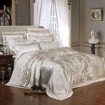 Splint Golden Luksus Satin Jacquard sengetøj sæt Broderi bed set-dobbeltværelse med queensize-king size dynebetræk lagen sæt pudebetræk