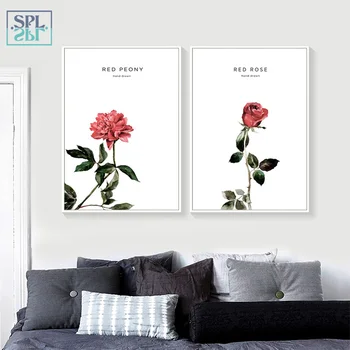 SPLSPL Rammeløse Vintage Blomst Lærred Kunst Print, plakater og Maleri Rød Rose Hjem Dekoration Billede for Soveværelse udsmykning