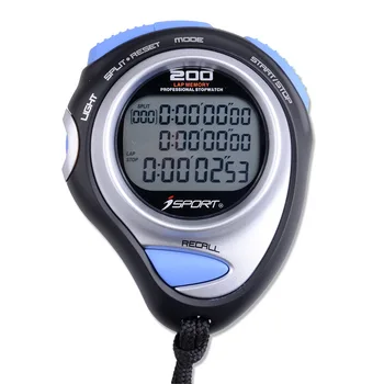 Sport Stopur LCD-Professionelle Digitale Håndholdte 200 Omgange Hukommelse Tre Træk sekund Chronograph Tæller Timer med rem