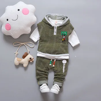 Spædbarn Boy Tøj Børn 2018 Foråret 3stk Baby Drenge Tøj Sæt Stribet Hætte Småbørn Tøj Sæt, Drenge Sæt