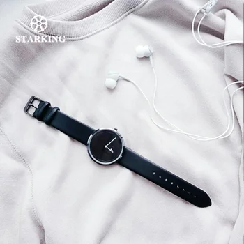 STARKING Sort Kvinder Ure Kvarts Relojes Hombre 2017 Unisex Ur 40mm Ansigtsløse Design Læder Mode Simple Armbåndsur Mandlige