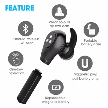 STAVELSE D9X TWS Aftagelig Batteri Bluetooth-Hovedtelefoner Bærbare Lettere Afgift tilfælde Bluetooth-Headset, Trådløse Hovedtelefoner til Telefonen