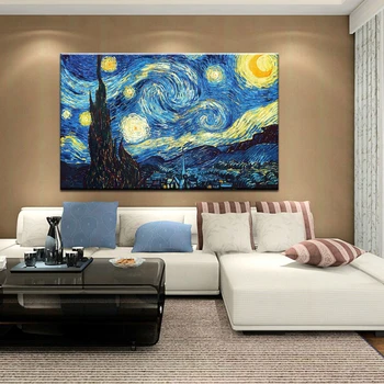 Stjerneklar Nat Af Vincent van Gogh Håndlavet Reproduktion Olie Maleri På Lærred Væg Kunst Billede Til stuen Hjem Dekoration