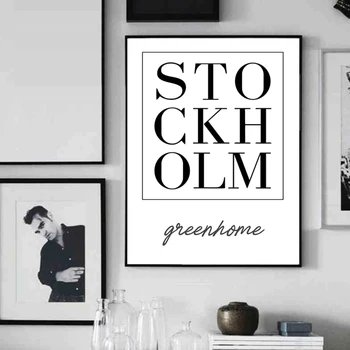 Stockholm Hovedstaden i Sverige Udskrive i Sort & Hvid Typografi plakat væg kunst, lærred home decor Ikke Ramme LZ1007