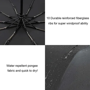 Stor Paraply Mænd Vindtæt 10K Ribben Parasoller Til Man Automatisk Folde Paraply Regn Kvinder Engros Blid Sort Parasol