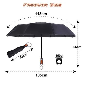 Stor Paraply Mænd Vindtæt 10K Ribben Parasoller Til Man Automatisk Folde Paraply Regn Kvinder Engros Blid Sort Parasol