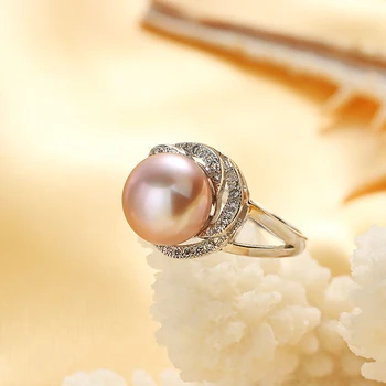 Stor Rabat 925 sterling sølv smykker til salg store naturlige perle ringe til kvinder stone ring justerbar hvid/pink/lilla perle