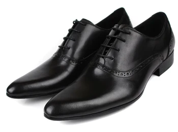 Stor størrelse 45 brun tan / sort / brun herre kjole sko i ægte læder oxford business sko herre bryllup sko