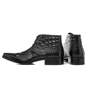 Stor størrelse 45 Krokodille Kornet sort / brun tan bryllup sko herre ankel støvler i ægte læder formelle sko herre arbejder sko