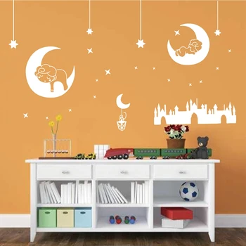 Stor størrelse Moon Star Castle Samlet dekorative Overdimensionerede væg kunst klistermærker til baby planteskole wall decor gratis fragt k1001