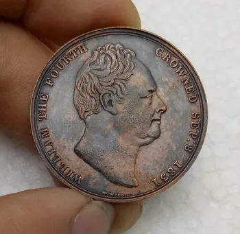 Storbritannien 1831 King William IV og Adelaide Kroning Plain edge Dual portrætter Røde Kobber Kopi Mønter