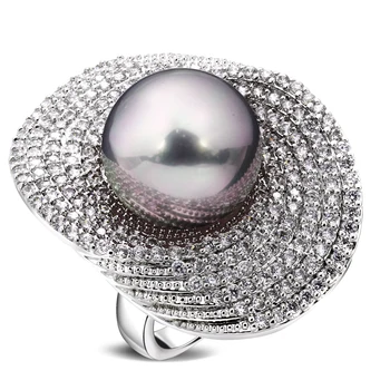 Store Ringe for kvinder rhodineret w/ Cubic zircon & imiteret perle kobber Ring nye designer mode smykker Gratis fragt
