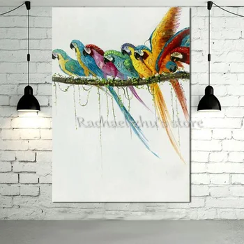 Stort Håndmalet Moderne Abstrakte Animalsk Olie Maleri På Lærred Farve Fugle Stående Væg Kunst Billede Til Stuen Home Decor