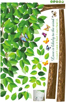 Stort Træ med Grønne Blade Butterfly Citat standardklæbemiddel Aftagelig Decals Home Decor Vægmaleri til Soveværelse Stue DIY Wall Stickers