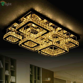 Stue Med Moderne Luksus Og Glans Loft Lys K9 Crystal Luminaria Led Loft Lampe Kan Dæmpes Chrome Loft Belysning Lamparas