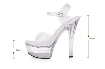 Stål Rør Dans Sko Sandaler Kvinder Ultra-høj-heeled Shoes13-15CM Gennemsigtig Krystal Høje Hæle Bryllup Sko Plus Size 35-44