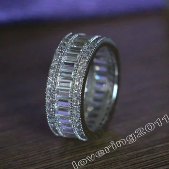 Størrelsen 5-11 Mode Luksus smykker Fuld CZ Luksus 10kt hvid guld fyldt KÆRESTE Kvinder Lady ' s Engagement Bryllup Band Ring set gave
