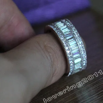Størrelsen 5-11 Mode Luksus smykker Fuld CZ Luksus 10kt hvid guld fyldt KÆRESTE Kvinder Lady ' s Engagement Bryllup Band Ring set gave