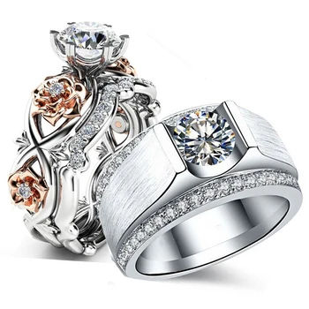 Størrelsen 5-13 Søde Mousserende Luksus Smykker 925 Sterling Sølv Fyldt Runde Søde 5A CZ Kvinder Bryllup Brude Ring Til Mænd