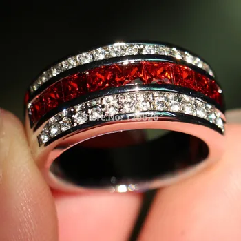 Størrelsen 8/9/10/11/12/13 Mode Smykker Prinsesse Red&White 5A Cubic Zirconia Birthstones Krystal Bryllup Engagement Mænd Ring Gave
