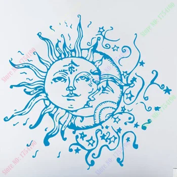 Sun Moon Crescent Dual Etniske Stjerner Nat Symbol Solskin Mode Værelses Vinyl Udskæring Væggen Decal Sticker til Vinduet Hjem Indretning