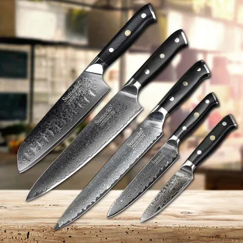 SUNNECKO 5PCS Køkken Knive Indstilles Damaskus Stål Santoku Nytte Skrælle Kniv Japansk VG10 Core G10 Håndtere Kokkens Cutter Kniv