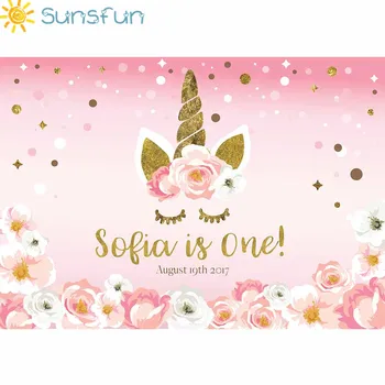 Sunsfun 7x5FT Nye Fotografiske Baggrund Smuk Pige Blomst Pink Fødselsdag Unicorn Baggrund Photocall Professionel Tilpasse