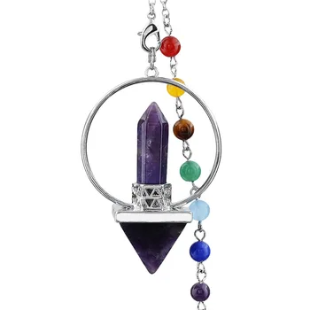 SUNYIK Krystal Pyramide Reiki Healing Sten Åndelig Energi Dowsing Divination Pendul med 7 Chakra Kæde