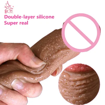 Super Blød Dobbelt-lag Silikone Dildo Realistisk Dildo Mandlige Kunstig Penis Pik Kvindelige Masturbator Voksen Sex Legetøj Til Kvinder