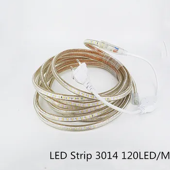 Super lyse 220V AC LED Strip 3014 IP67 Vandtæt 120LEDs/M Fleksible Lys + Strøm Stik Til udendørs have tape reb