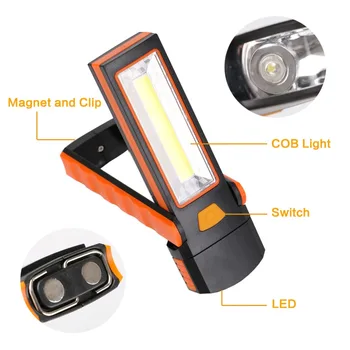 Super Lyse Justerbar COB LED arbejdslampe Kontrol Lampe Hånd Fakkel Magnetiske Camping Telt Lanterne Med Krog, Magnet