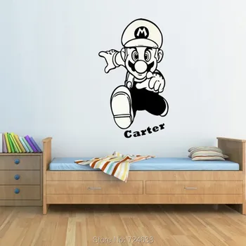 Super Mario Tegnefilm Wall Sticker Med Personligt Navn Vægoverføringsbillede Kunst Klistermærker Børn I Børnehaven Soveværelse Dekorative