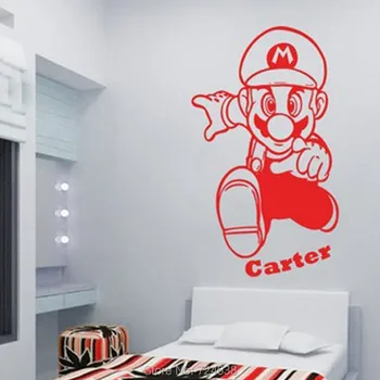 Super Mario Tegnefilm Wall Sticker Med Personligt Navn Vægoverføringsbillede Kunst Klistermærker Børn I Børnehaven Soveværelse Dekorative