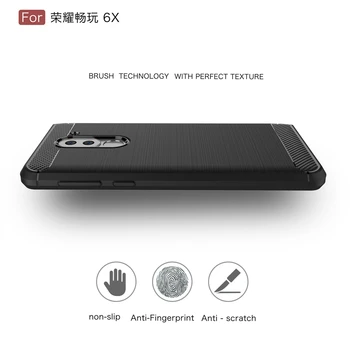 Super TPU Tilfældet For Huawei Honor 6X Tilfælde Børstet Høj Kvalitet Carbon Fiber Blødt silikone Tilbage Capa Til Huawei Honor 6X Dække Fundas