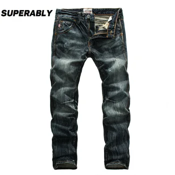 Superably Brand Jeans Mænd Mørk Farve, Bløde Denim Bukser Strække Straight Slim Fit Mænd Jeans Af Høj Kvalitet Bomuld, Slidte Jeans Til Mænd