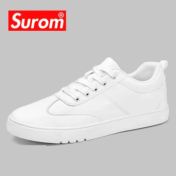 SUROM Brand Designer Mænds Afslappet Sko Sommeren Åndbar Mode Hvide Sneakers Mænd Læder Sko, loafers mandlige tenis krasovki