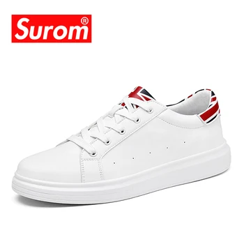 SUROM Brand Designer Mænds Afslappet Sko Sommeren Åndbar Mode Hvide Sneakers Mænd Læder Sko, loafers mandlige tenis krasovki