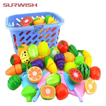 Surwish 23Pcs/Set Plast Frugt, Grøntsager Skære Toy Tidlige Udvikling og Uddannelse Legetøj til Baby - Tilfældig Farve