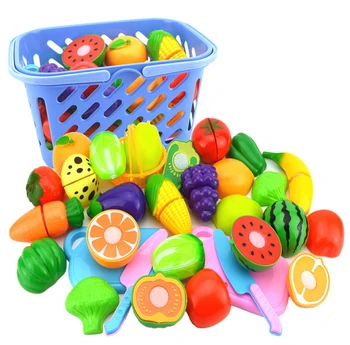 Surwish 23Pcs/Set Plast Frugt, Grøntsager Skære Toy Tidlige Udvikling og Uddannelse Legetøj til Baby - Tilfældig Farve