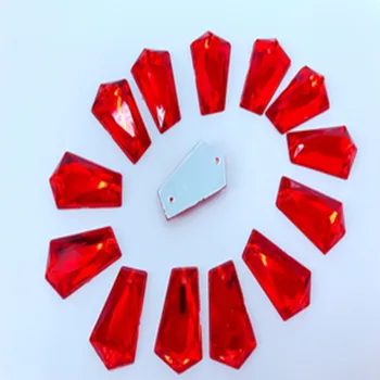 Sy på rød akryl crystal rhinestones perler accessiory gemstone hånd syning til kjole 14*23mm 60pcs