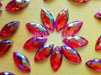 Sy på sten Rød AB farve 7*15mm Navette form flatback rhinestones gemstones strass Akryl hånd syning til kjole 200pcs/masse