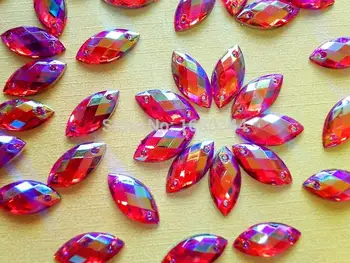 Sy på sten Rød AB farve 7*15mm Navette form flatback rhinestones gemstones strass Akryl hånd syning til kjole 200pcs/masse